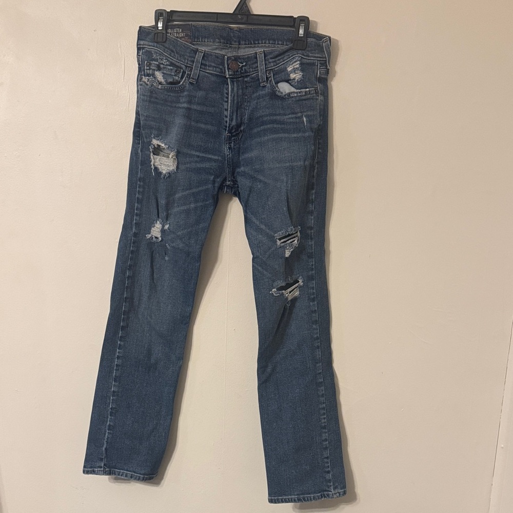 Men’s Hollister Medium Blue Ripped Straight Leg Jeans